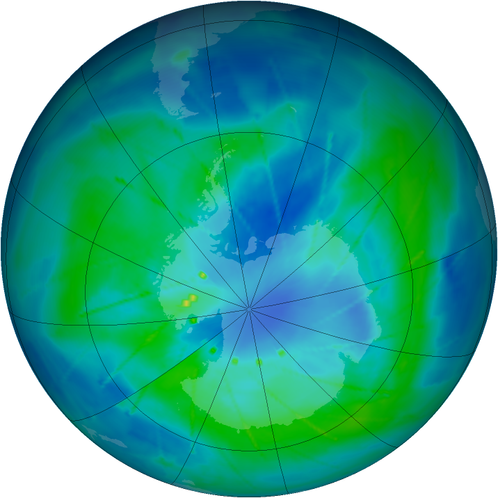 Antarctic ozone map for 09 March 2010